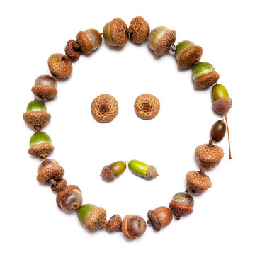 Autumn smiley. Sign is laid out of acorns
