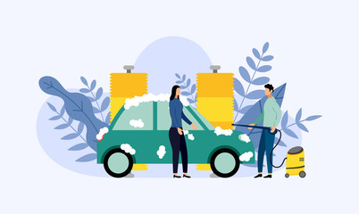 Car wash service, auto cleaning, business concept vector illustration