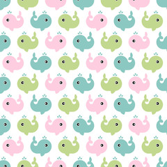 Fototapeta premium Seamless children's pattern. A lot of little whales on a white background. Pattern Vector illustration