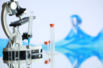 Seasonal vaccination. Medical equipment on a table.