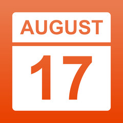 August 17. White calendar on a  colored background. Day on the calendar. Seventeenth of august. Red background with gradient. Simple vector illustration.