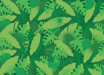 Summer background with green jungle leaves. Vector illustration