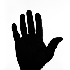 black hand on white background as a sign of attention