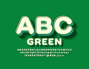 Vector Green Alphabet. 3D Retro style Letters, Numbers and Symbols. Vintage isometric Font