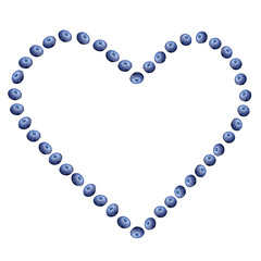 Summer heart with blueberry  on a white background hand painted in watercolor.  	