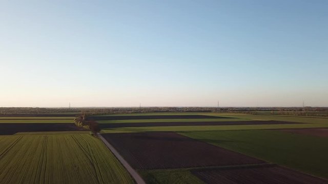 Drone flight over agricultural fields on the country side east of Munich the capital of Bavaria in Germany