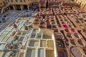 colorful tanks at leather tannery in fez morocco