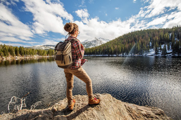 Hiker in Rocky mountains National park in USA