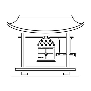 Japan landmark - temple, shrine, castle, pagoda, gate vector illustration simplified travel icon. Chinese, asian landscape traditional house. Line sketch. Realistic element for design, fabric print.