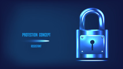 Protection concept. Safety of information and data. Closed lock on dark blue background.