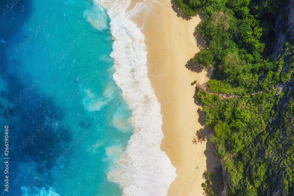 Wall mural aerial view at sea and beach. turquoise water background from top view. summer seascape from air. su