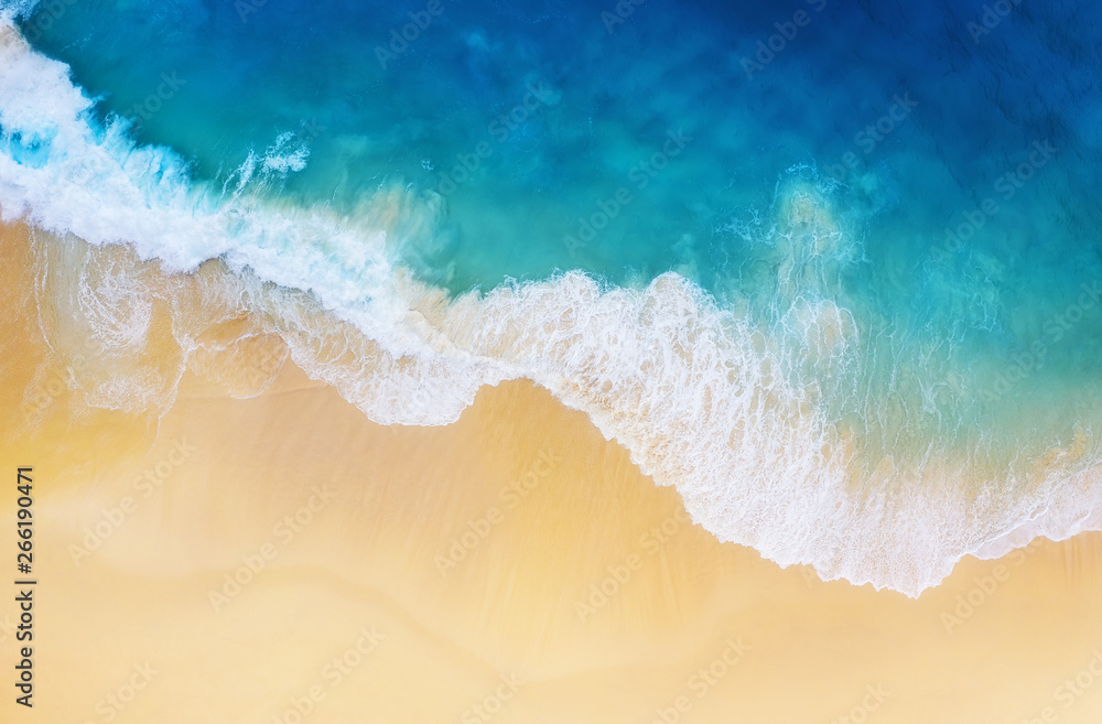 Wall mural coast as a background from top view. turquoise water background from top view. summer seascape from 