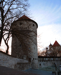 Dramatic Artillery Tower at Kiek in de Kok Fortifications Museum of medieval Old Town Tallinn,...