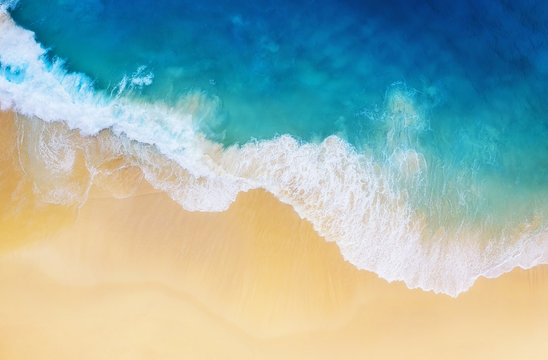 Coast as a background from top view. Turquoise water background from top view. Summer seascape from air. Nusa Penida island, Indonesia. Travel - image