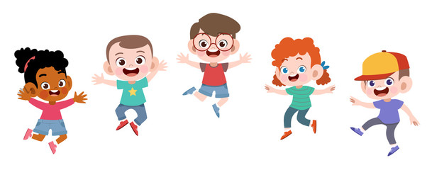 happy school kids jump vector illustration isolated