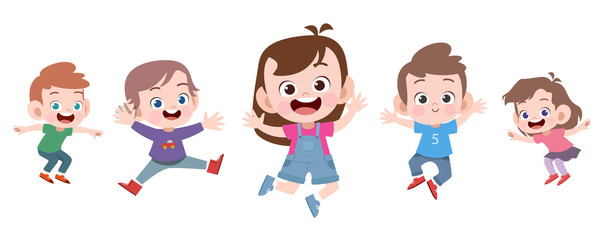 happy school kids jump vector illustration isolated