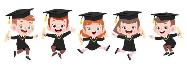 happy kids graduation vector illustration isolated