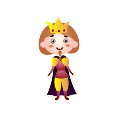 Cute smiling boy in prince costume with gold crown