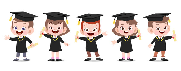 happy kids graduation vector illustration isolated