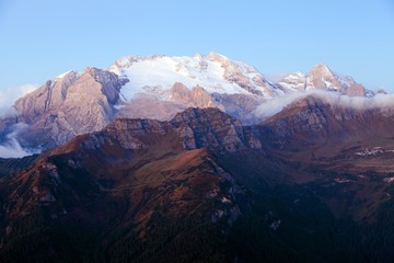 Morning view mount Marmolada dolomites mountains Italy
