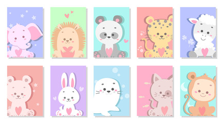 cute baby animal greeting card vector illustration