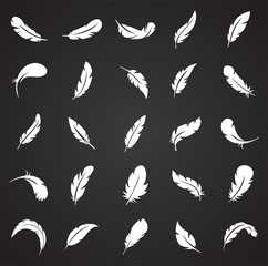 Feather icons set on black background for graphic and web design. Simple vector sign. Internet concept symbol for website button or mobile app.