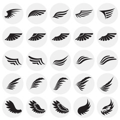Fototapeta na wymiar Wings icons set on circles background for graphic and web design. Simple vector sign. Internet concept symbol for website button or mobile app.