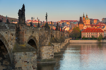 Fototapeta na wymiar Charles bridge in Prague at sunrise, Czech Republic