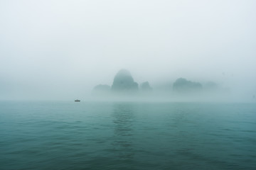 Foggy Halong Bay in Vietnam