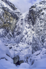 Fototapeta na wymiar Lower Yosemite Falls with a fresh coat of snow