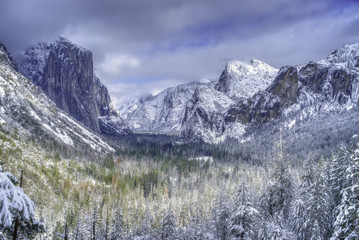 A snow covered Yosemite Valey