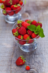 Sweet strawberries with cream serving outdoor