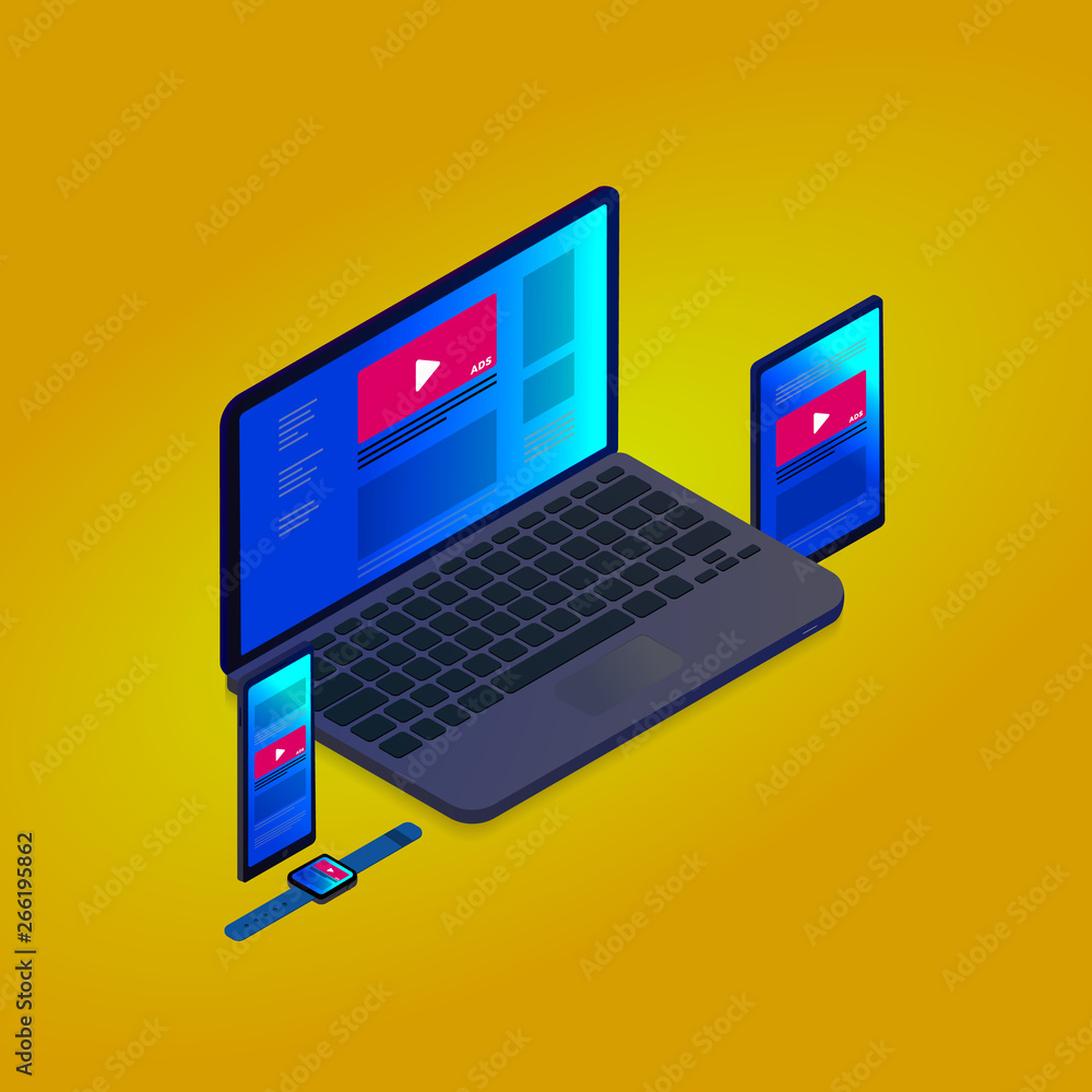 Poster programmatic targeting marketing and native advertising isometric concept - cross-device and multi t