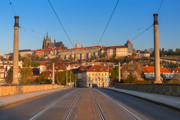 Beautiful old town and the castle in Prague at sunrise, Czech Republic