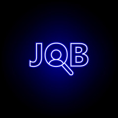 Job, vacancy, magnifier icon. Elements of Human resources illustration in neon style icon. Signs and symbols can be used for web, logo, mobile app, UI, UX