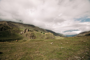 Fototapeta na wymiar Beautiful view of the Caucasus Mountains along the Georgian Military Road