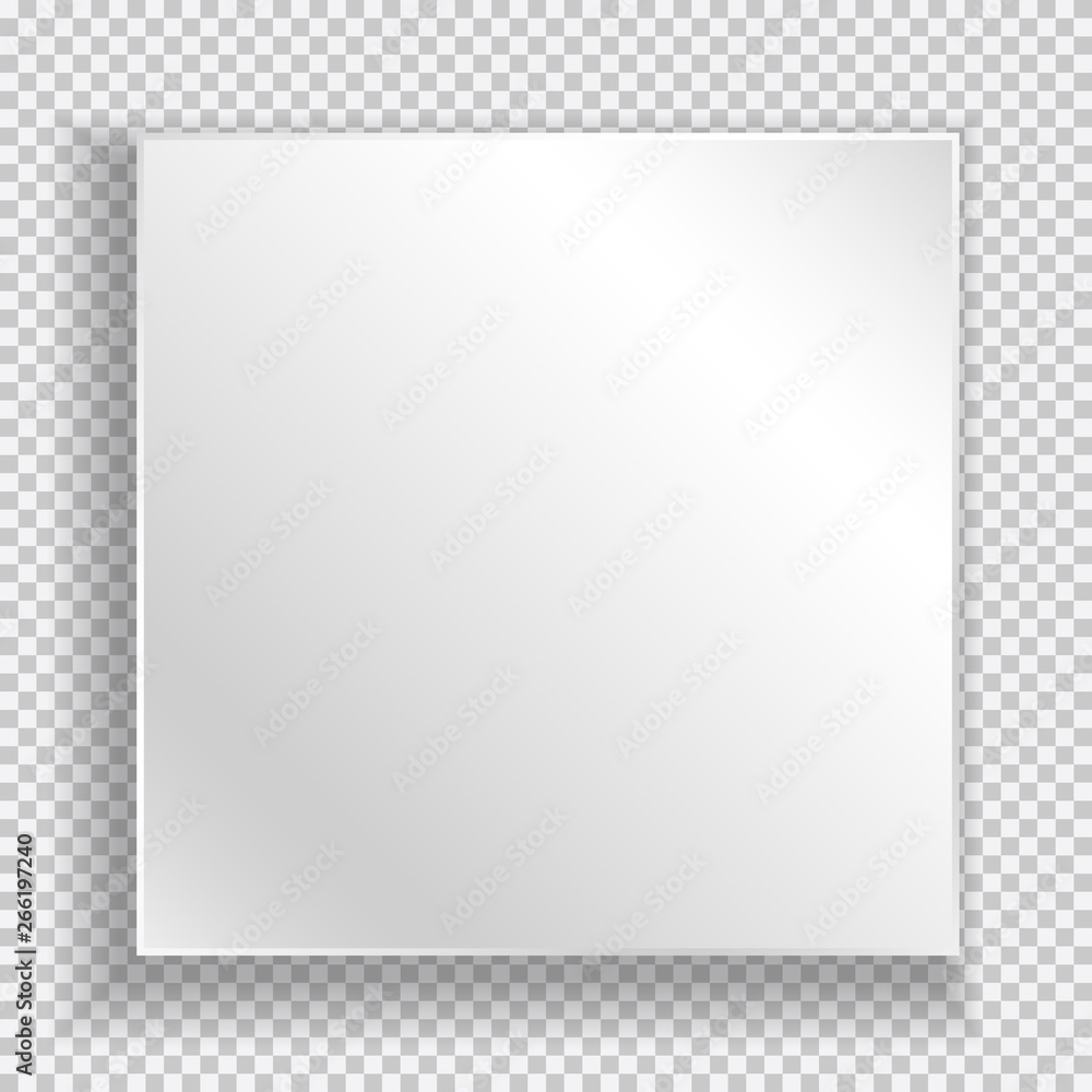 Poster white square banner frame with soft shadow for text or picture is on squared gray background