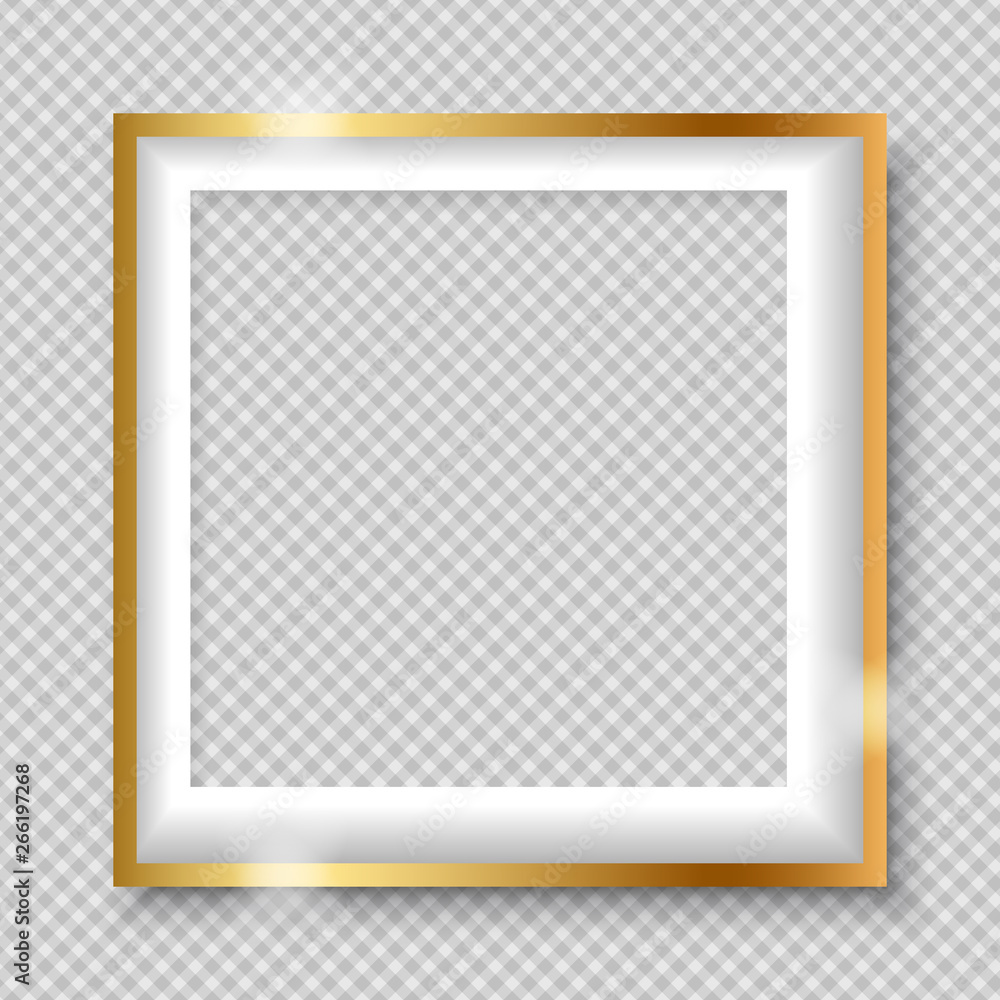 Aufkleber golden square frame with soft shadow for text or picture is on squared gray background