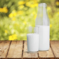 Dairy products on wooden table