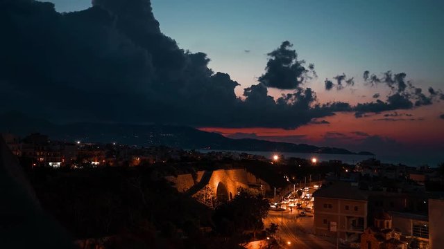 time lapse Crete, Greece Heraklion Traffic At Dusk Time Lapse