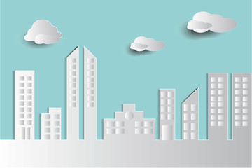 Skyscrapers in the big city style Paper Cut On Vector illustration onbackground