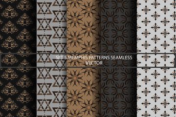 Set 5 Collection of swatches memphis patterns seamless Vector Wallpaper
