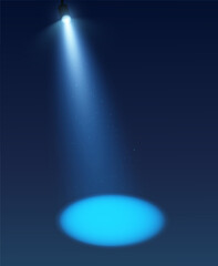 Realistic spotlights with blue light shining stage vector. studio. vector background. Illuminated effect form projector, projector for studio. show. Minimalisticillustration eps10