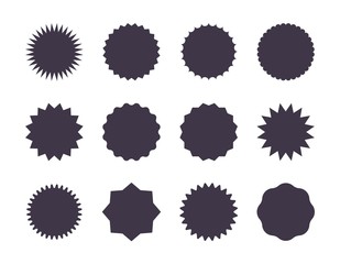 Starburst sale sticker. Sunburst price tag, promotion star set, black silhouettes on white background. Vector sale stickers jagged edge
