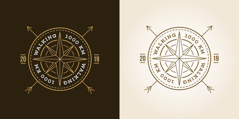 Camping, Adventure, Expedition Logo Vector Illustration. Badge. Outdoor Leisure, Compass, Stamp. Vintage Typography Design Set