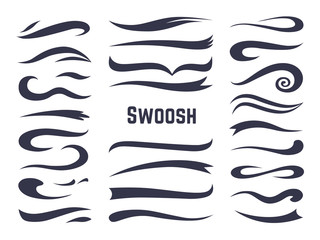 Swooshes and swashes. Underline swish tails for sport text logos, swirl calligraphic font line decoration element. Vector swash style set - obrazy, fototapety, plakaty