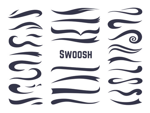 Swooshes And Swashes. Underline Swish Tails For Sport Text Logos, Swirl Calligraphic Font Line Decoration Element. Vector Swash Style Set