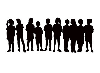 children waiting in line, silhouette vector