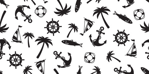 Anchor seamless pattern vector boat palm tree pirate helm maritime Nautical ocean sea tropical summer repeat wallpaper tile background scarf isolated