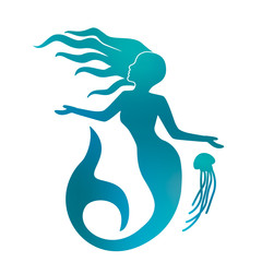 Silhouette of a beautiful mermaid with long hair under the water. flat vector illustration isolated